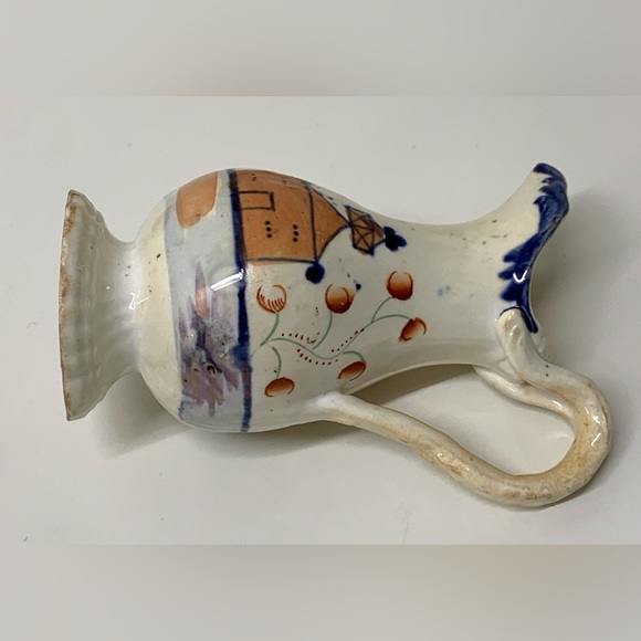 19th Century Antique Gaudy Welsh Village Pattern Creamer Pitcher Jug - Picture 11 of 16